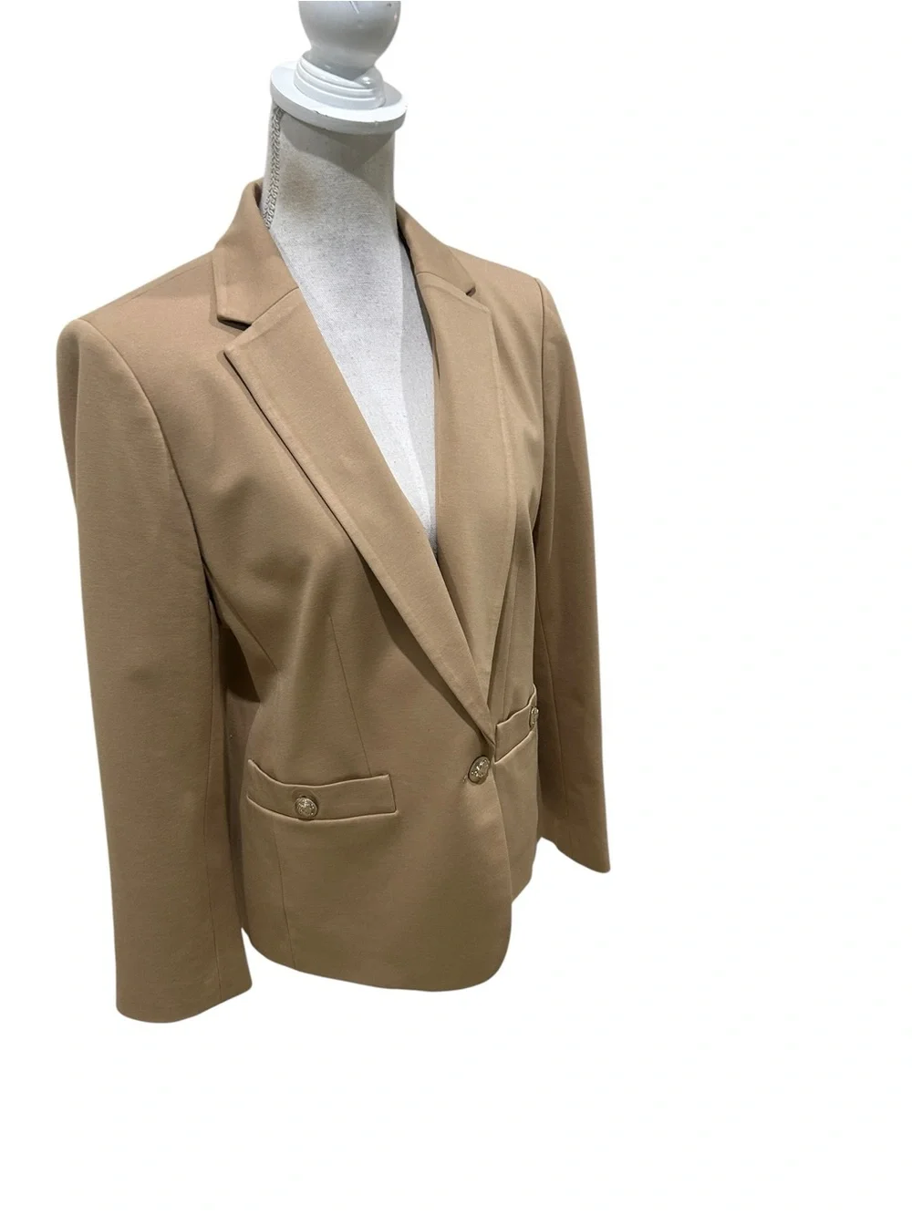 Ann Taylor Hutton Tan Tailored single button Blazer Gold embossed Buttons 14p